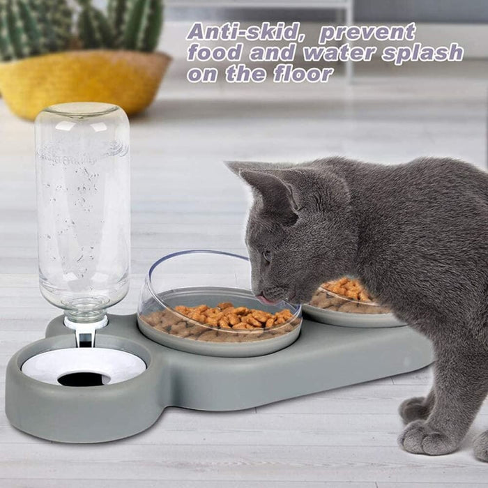 Non-slip 15°tilt 360° Rotatable Automatic Double Food Bowl
