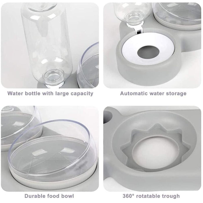 Non-slip 15°tilt 360° Rotatable Automatic Double Food Bowl