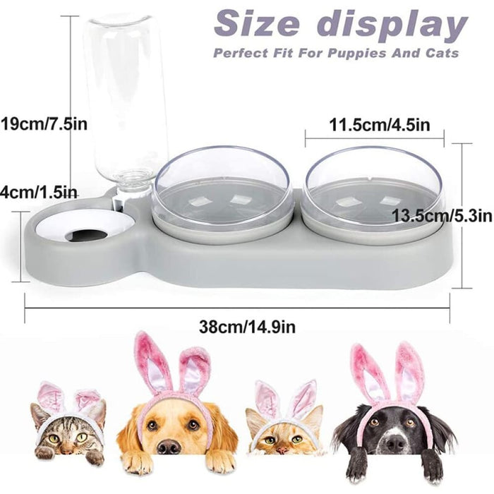 Non-slip 15°tilt 360° Rotatable Automatic Double Food Bowl