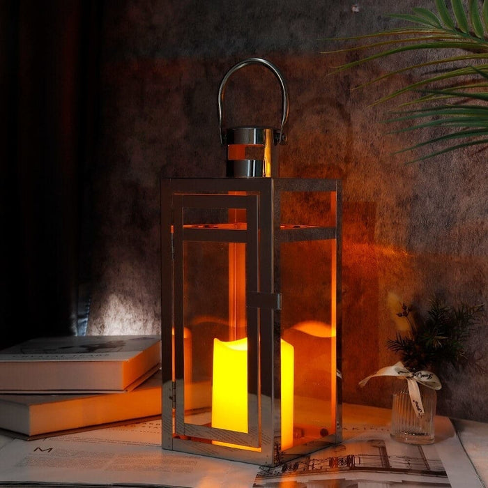 Sliver Stainless Steel Candle Holder Hanging Lantern