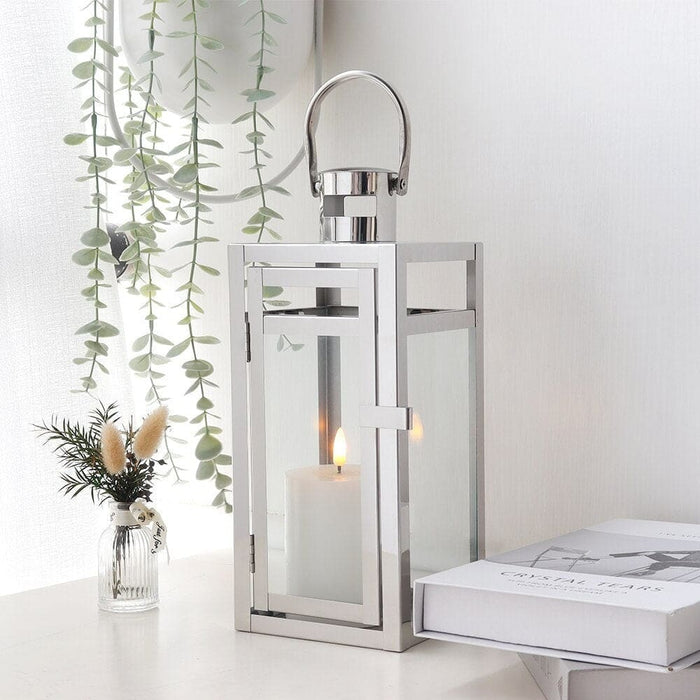 Sliver Stainless Steel Candle Holder Hanging Lantern