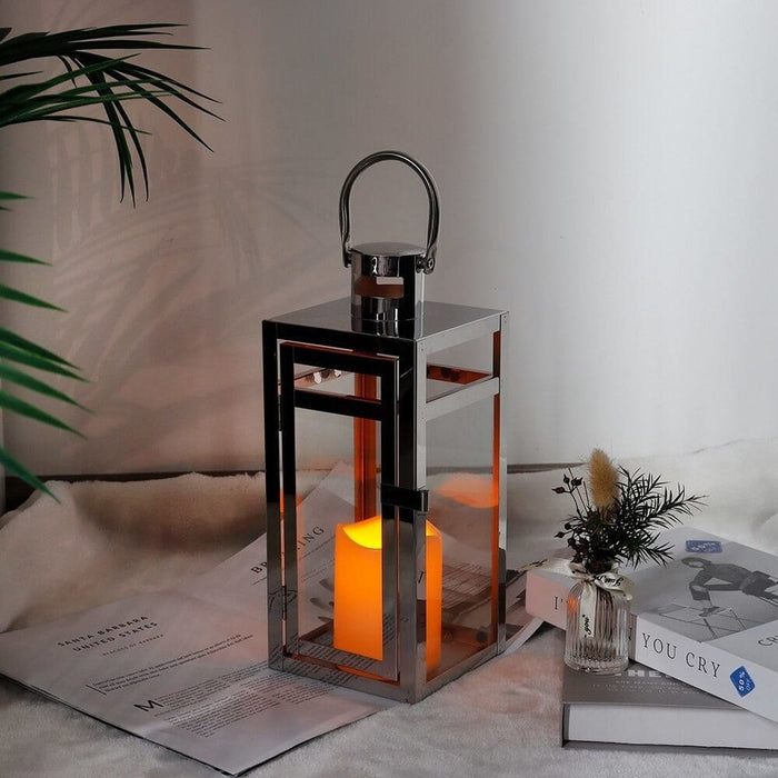 Sliver Stainless Steel Candle Holder Hanging Lantern