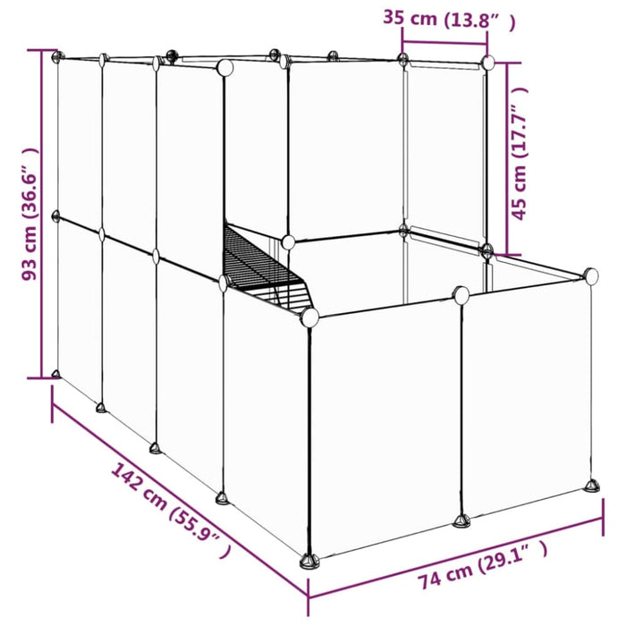 Small Animal Cage Transparent 142x74x93 Cm Pp and Steel