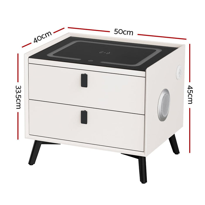 Smart Bedside Table 2 Drawers with Wireless Charging Ports