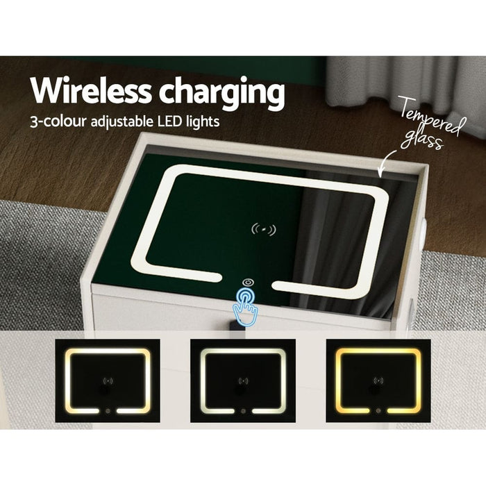 Smart Bedside Table 2 Drawers With Wireless Charging Ports
