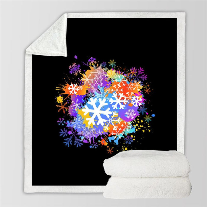 Snowflake Sherpa Blanket Colourful Bedspread Watercolour