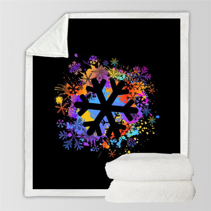 Snowflake Sherpa Blanket Colourful Bedspread Watercolour