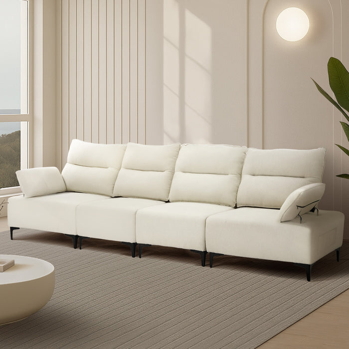 4 Seater Sofa Couch Chenille Adjustable Armrest Chair Lounge Beige