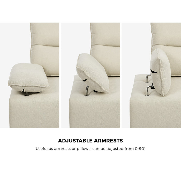 4 Seater Sofa Couch Chenille Adjustable Armrest Chair Lounge Beige