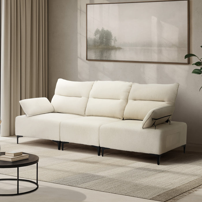 3 Seater Couch Sofa Chenille Adjustable Armrest Lounge Chair Beige