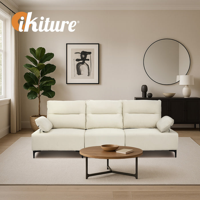 3 Seater Couch Sofa Chenille Adjustable Armrest Lounge Chair Beige