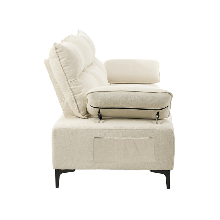 3 Seater Couch Sofa Chenille Adjustable Armrest Lounge Chair Beige