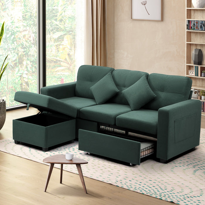 3 Seater Sofa Lounge Set Modular Couch Drawers & Ottoman Velvet Green