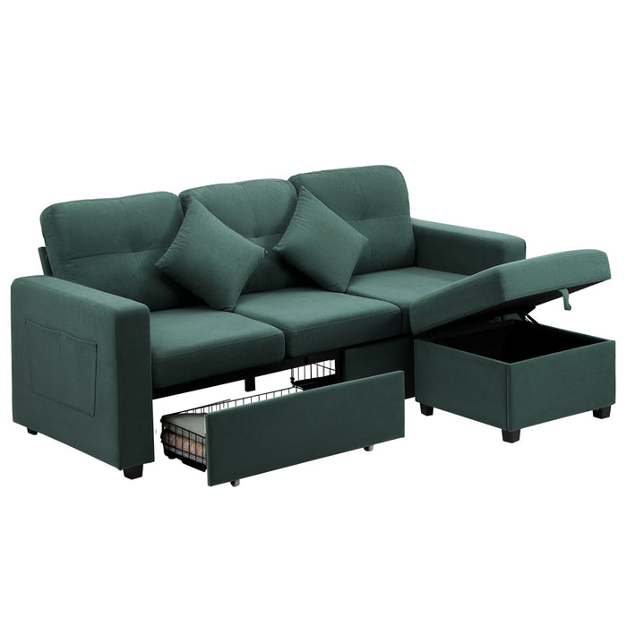 3 Seater Sofa Lounge Set Modular Couch Drawers & Ottoman Velvet Green