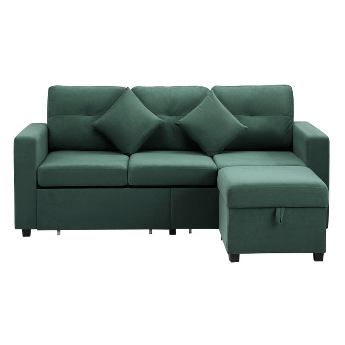 3 Seater Sofa Lounge Set Modular Couch Drawers & Ottoman Velvet Green