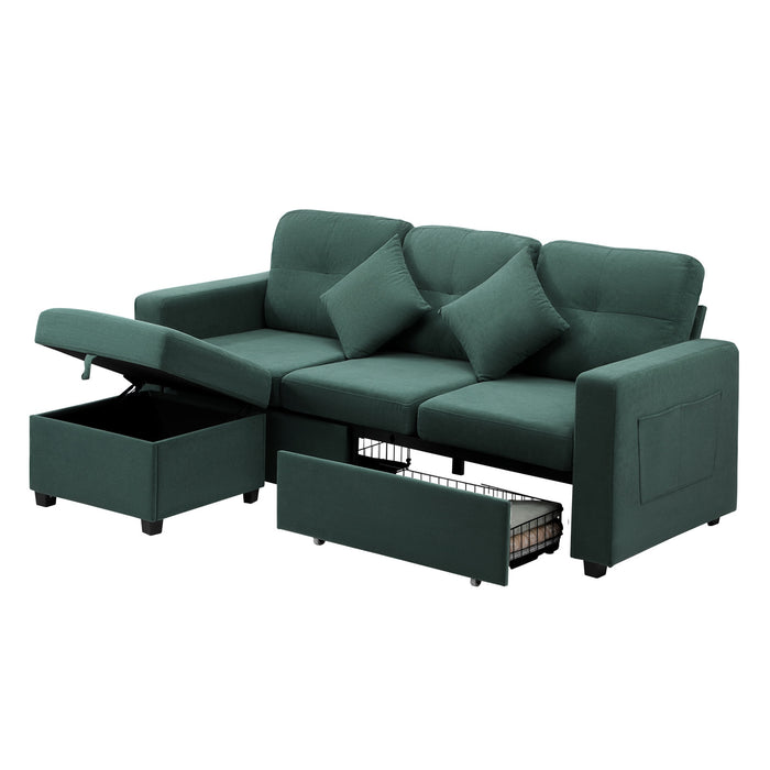 3 Seater Sofa Lounge Set Modular Couch Drawers & Ottoman Velvet Green