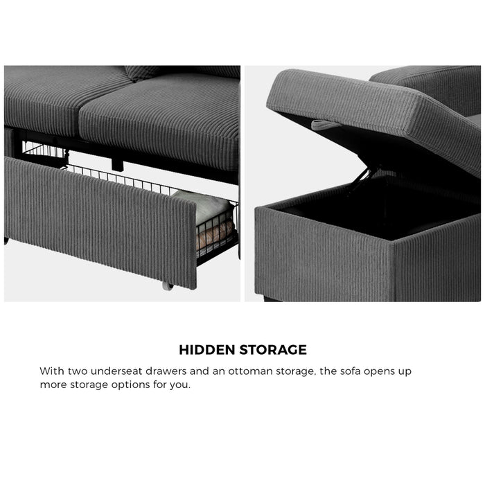 Sofa Lounge Ottoman Modular Couch 3 Seater Chaise Drawers Fabric / Velvet