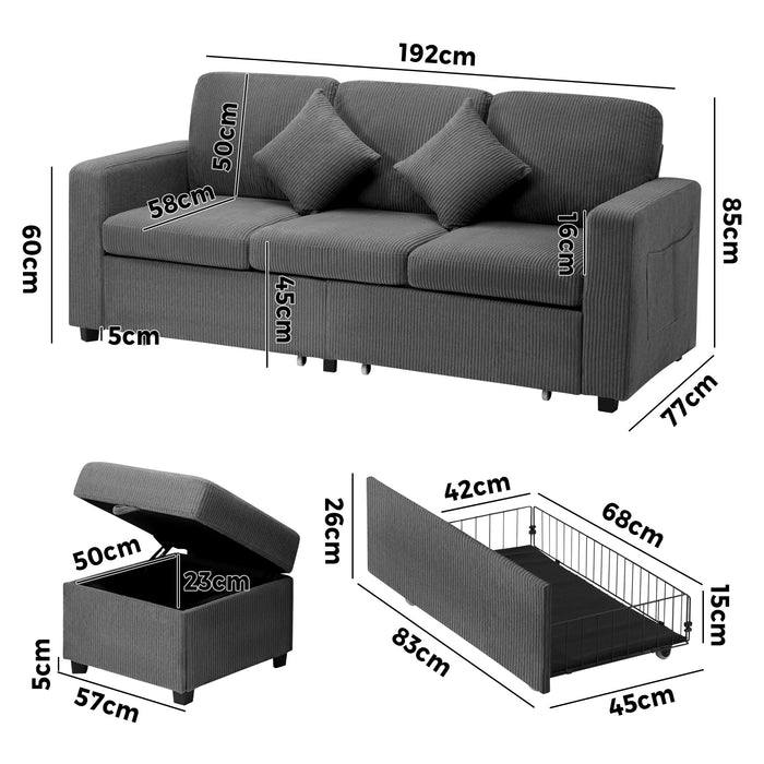 Sofa Lounge Ottoman Modular Couch 3 Seater Chaise Drawers Fabric / Velvet