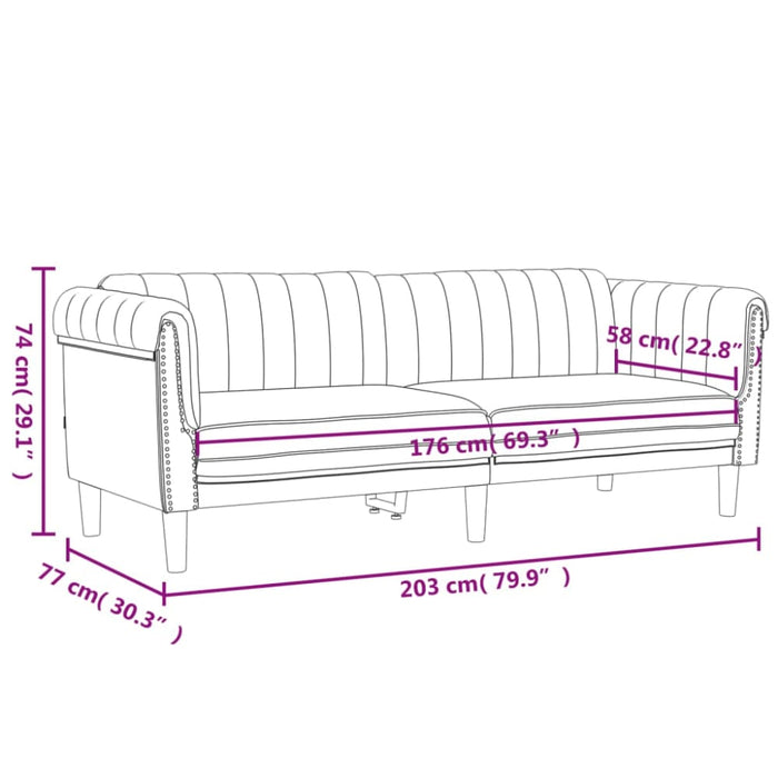 Sofa 3-seater Black Velvet Tixpkb