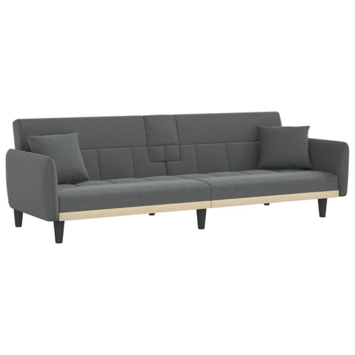 Sofa Bed with Cup Holders Dark Grey Fabric Tponib
