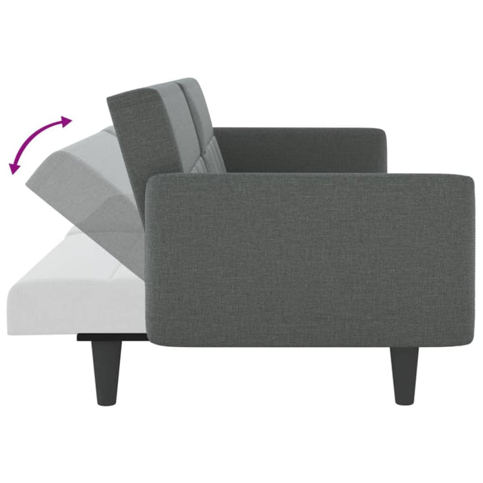 Sofa Bed with Cup Holders Dark Grey Fabric Tponib