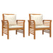 Sofa Chairs with Cream White Cushions 2 Pcs Solid Wood