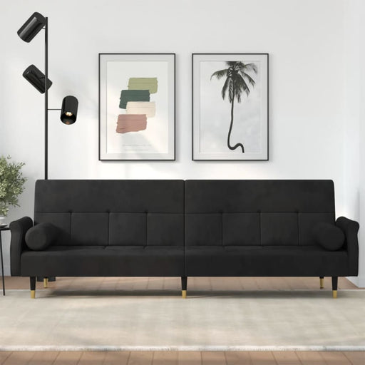 Sofa Bed with Cushions Black Velvet Tponlo
