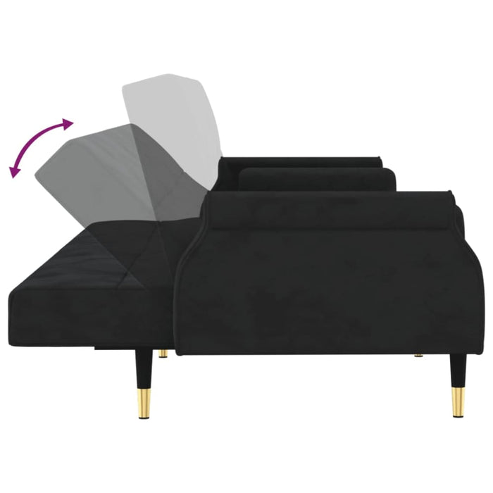 Sofa Bed with Cushions Black Velvet Tponlo