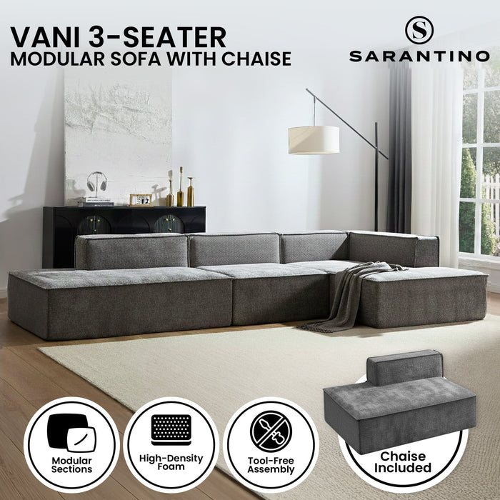 Vani 3 Seater Modular Sofa Set - Dark Grey
