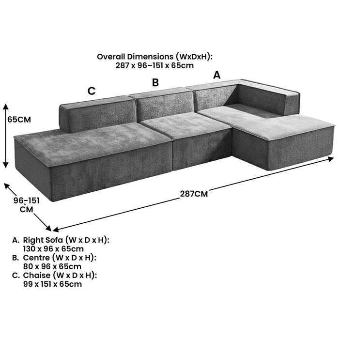 Vani 3 Seater Modular Sofa Set - Dark Grey