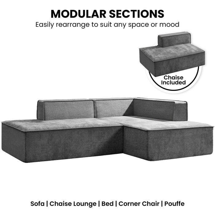 Vani 3 Seater Modular Sofa Set - Dark Grey