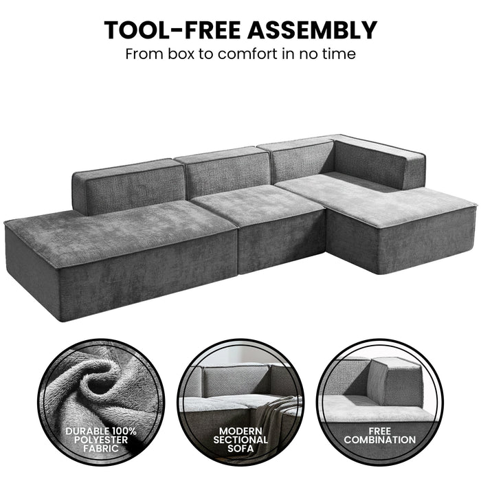 Vani 3 Seater Modular Sofa Set - Dark Grey