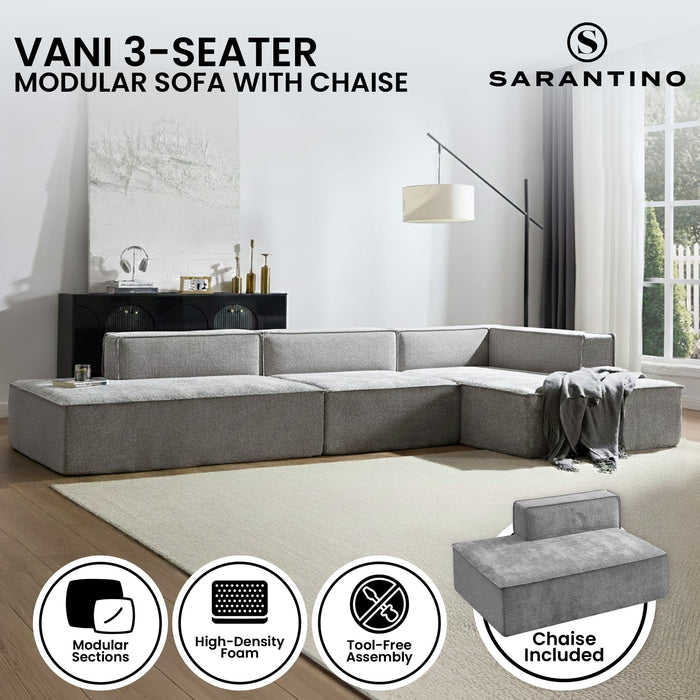 Vani 3 Seater Modular Sofa Set - Light Grey