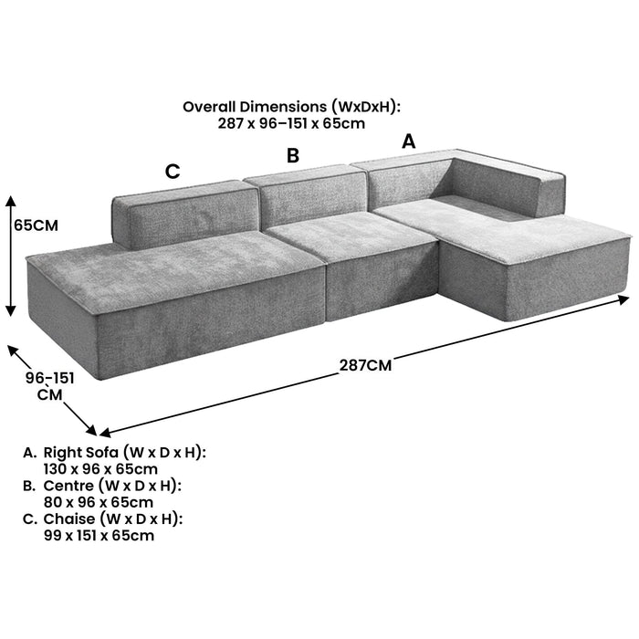 Vani 3 Seater Modular Sofa Set - Light Grey