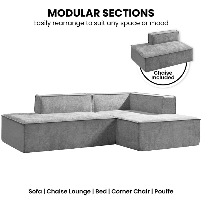 Vani 3 Seater Modular Sofa Set - Light Grey