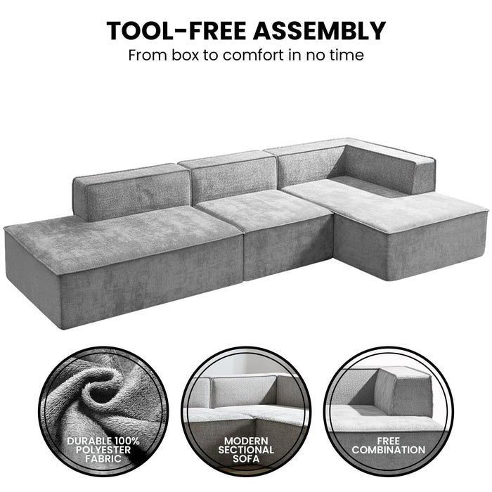 Vani 3 Seater Modular Sofa Set - Light Grey
