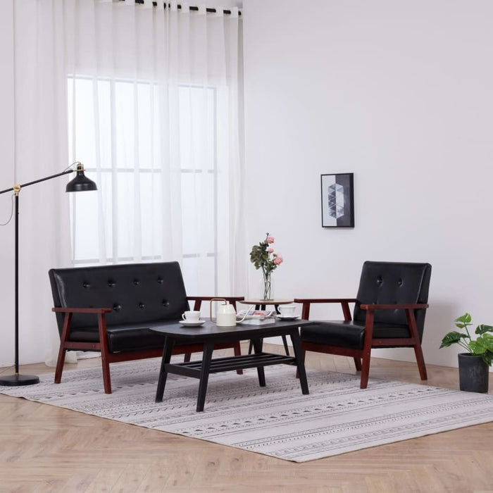 Sofa Set 2 Piece Black Faux Leather Xintkp
