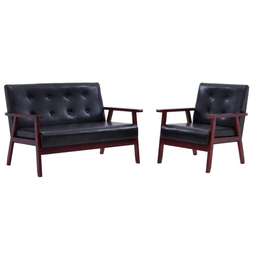 Sofa Set 2 Piece Black Faux Leather Xintkp