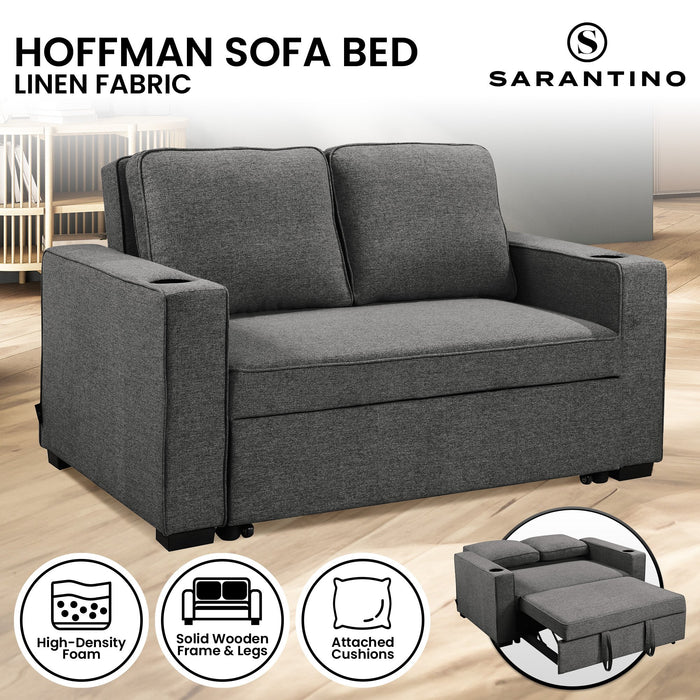 Hoffman Linen Sofa Bed With Cushions And Cup Holders - Dark Grey