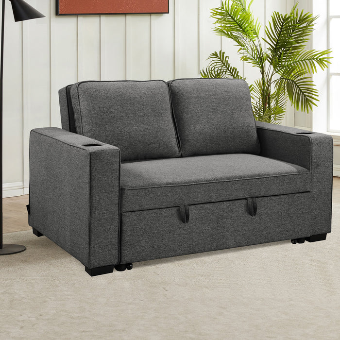 Hoffman Linen Sofa Bed With Cushions And Cup Holders - Dark Grey