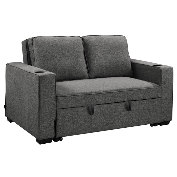 Hoffman Linen Sofa Bed With Cushions And Cup Holders - Dark Grey