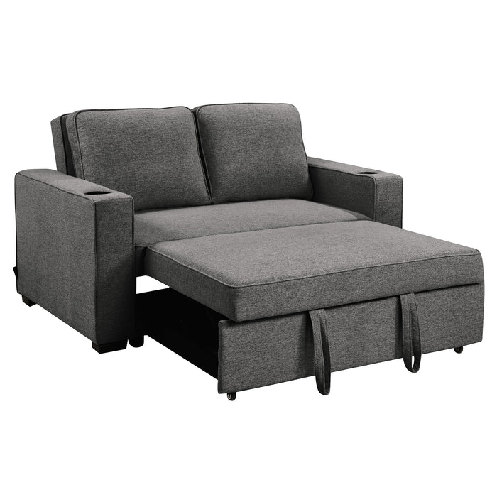 Hoffman Linen Sofa Bed With Cushions And Cup Holders - Dark Grey