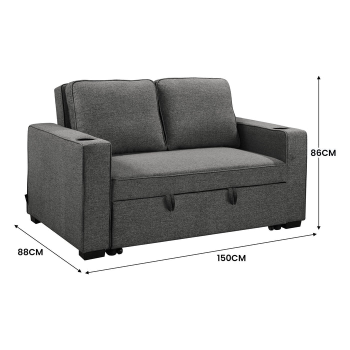 Hoffman Linen Sofa Bed With Cushions And Cup Holders - Dark Grey