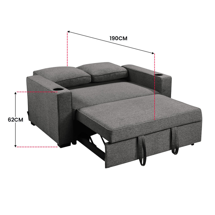 Hoffman Linen Sofa Bed With Cushions And Cup Holders - Dark Grey
