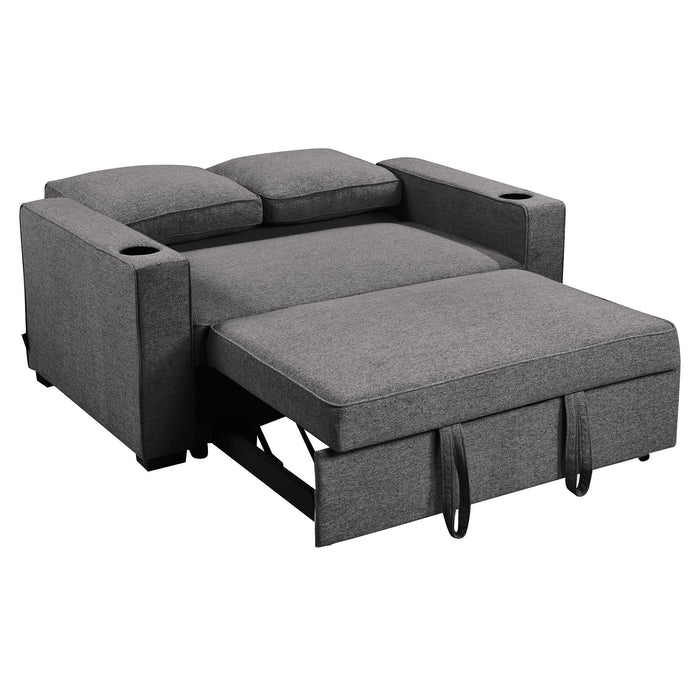 Hoffman Linen Sofa Bed With Cushions And Cup Holders - Dark Grey