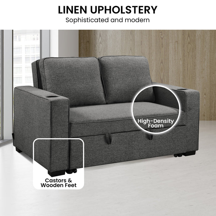 Hoffman Linen Sofa Bed With Cushions And Cup Holders - Dark Grey