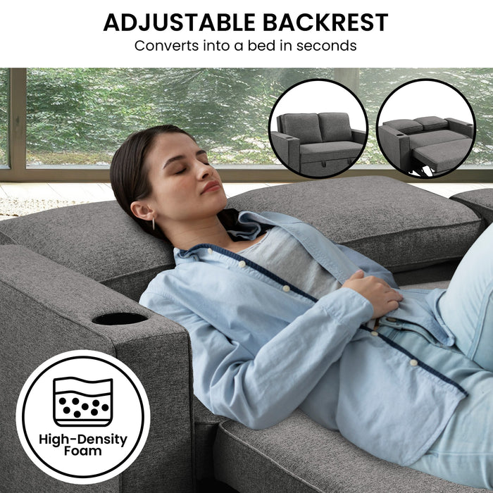 Hoffman Linen Sofa Bed With Cushions And Cup Holders - Dark Grey