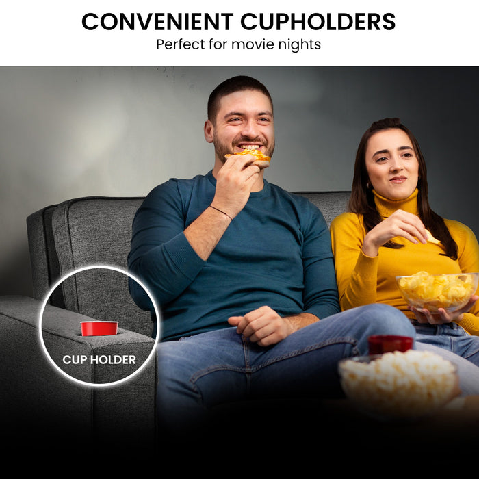 Hoffman Linen Sofa Bed With Cushions And Cup Holders - Dark Grey