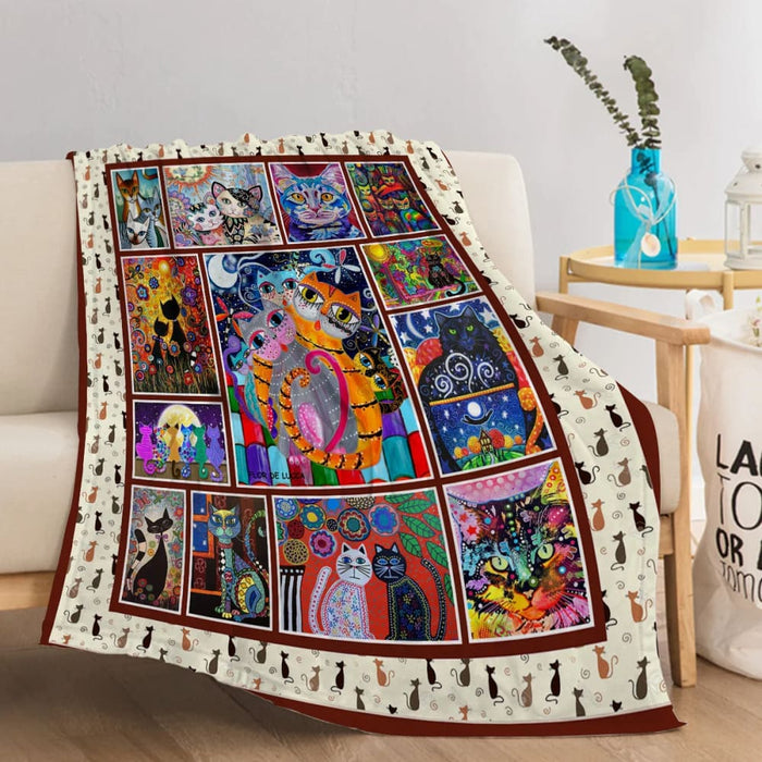 Soft Flannel Cat Throw Blanket Colourful For Sofa Couch