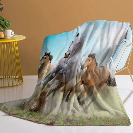 Soft Flannel Horse Throw Blanket For Sofa Bed And Couch